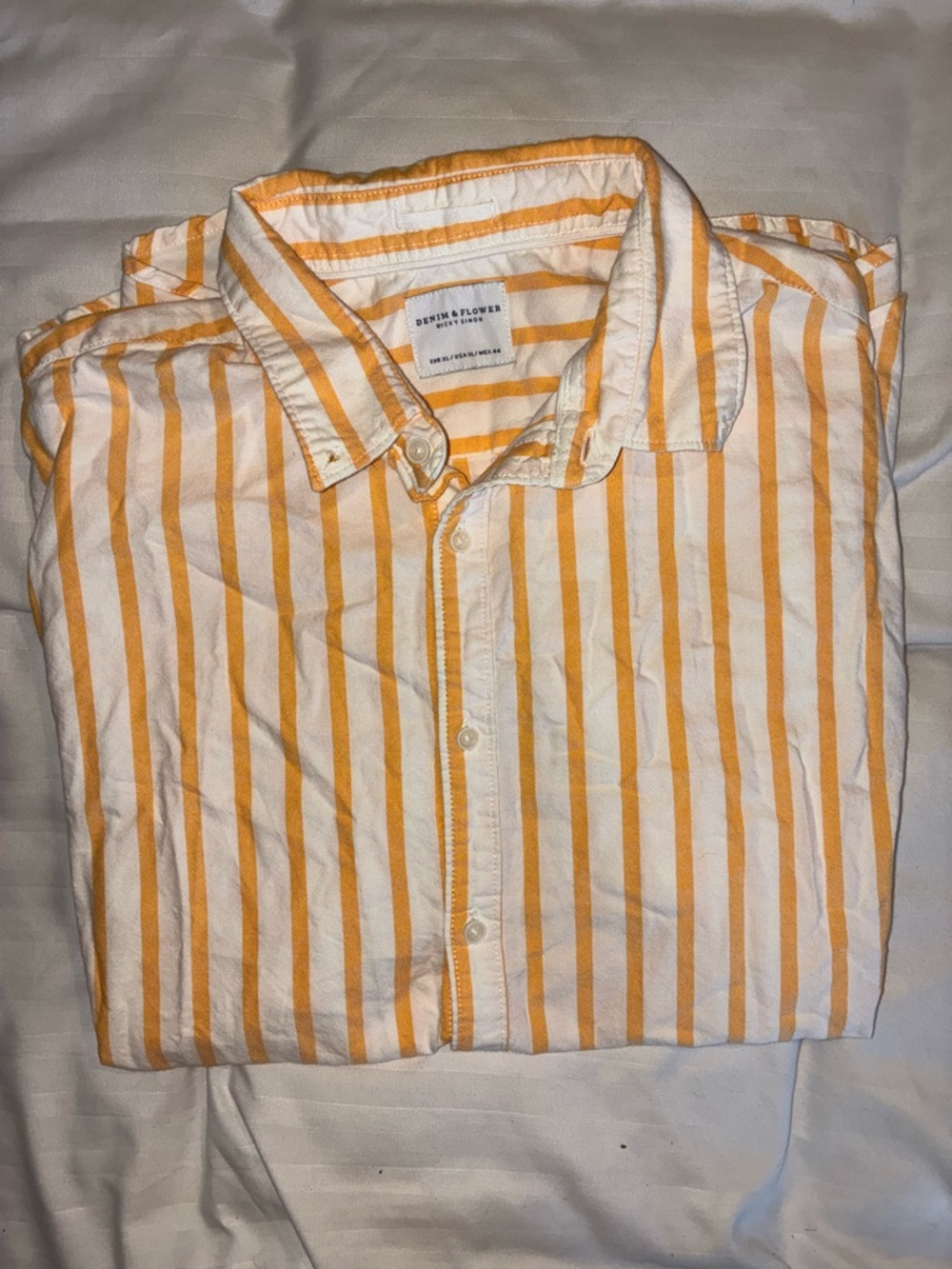Denim & Flower Men’s White and Yellow Vertical Stripe Button-Down Shirt